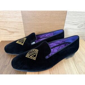Ralph Lauren Purple Label Alonzo Black Velvet RL Deco Bullion Slippers 10.5 D